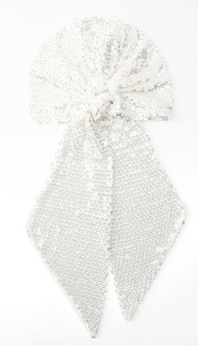 BEADED SEQUIN BANDANA WHITE