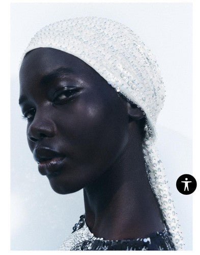 BEADED SEQUIN BANDANA WHITE