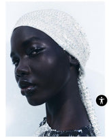 BEADED SEQUIN BANDANA WHITE