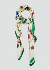 FLORAL SATIN SCARF GREEN TRIM