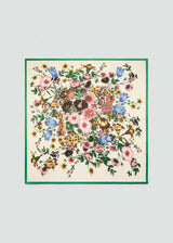FLORAL SATIN SCARF GREEN TRIM
