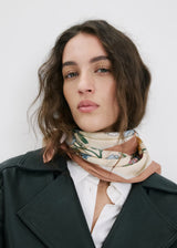 FLORAL SATIN SCARF BEIGE TRIM