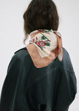 FLORAL SATIN SCARF BEIGE TRIM