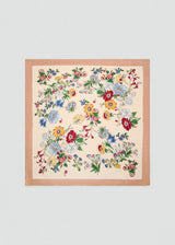 FLORAL SATIN SCARF BEIGE TRIM