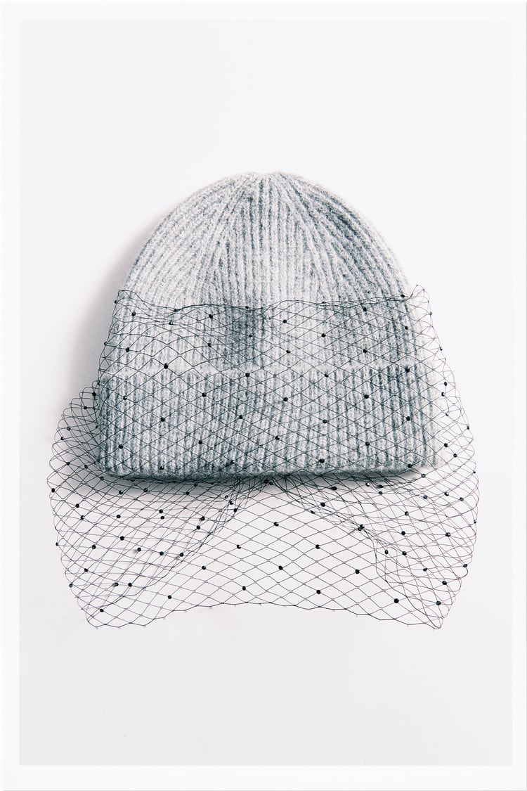 Mesh Knit Gray Crystal Beanie Grey